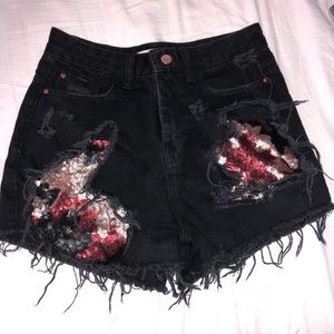 ZARA Sequin Distressed High Waisted Shorts